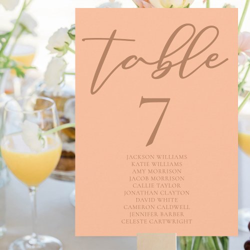 Sweet Peach Summer Wedding Table Number with Names