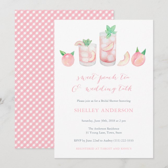 Sweet Peach Tea Southern Bridal Shower Invitations (Front/Back)