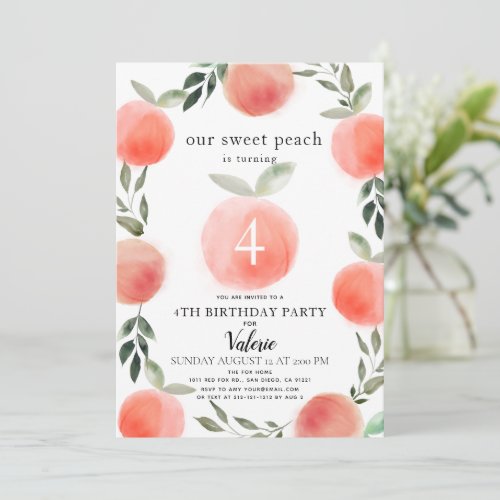 Sweet Peach Watercolor Birthday Invitation