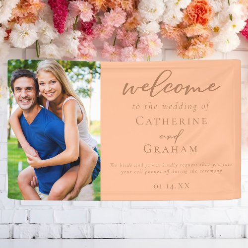 Sweet Peach Wedding Couple Photo Welcome Banner