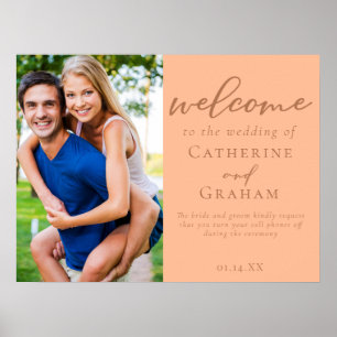 Sweet Peach Wedding Couple Photo Welcome Poster