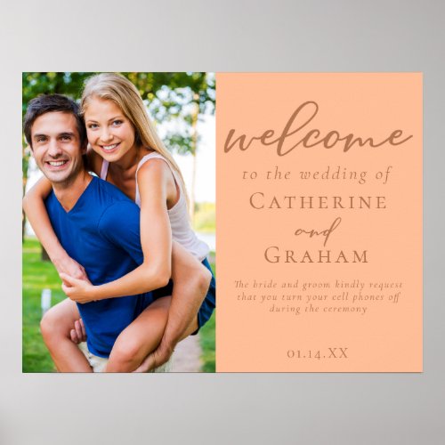 Sweet Peach Wedding Couple Photo Welcome Poster