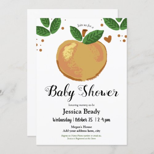 Sweet Peach with Heart Baby Shower Party Invitation