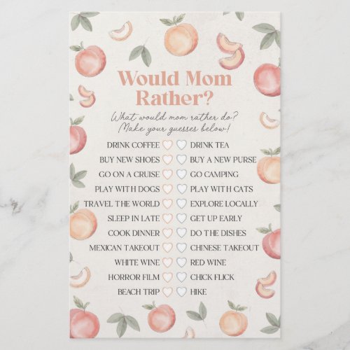 sweet peach would mom rather baby shower game