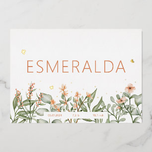 Sweet peachy floral Foil birth Announcement