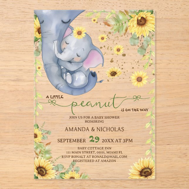 Sweet Peanut Sunflower Baby Shower Acrylic Invitations (Front)