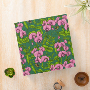 Sweet peas and bumblebees, green and pink 3 ring binder