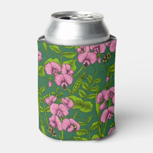 Sweet peas and bumblebees, green and pink can cooler