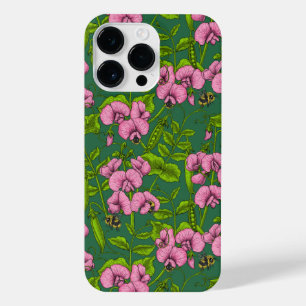 Sweet peas and bumblebees, green and pink iPhone 14 pro max case