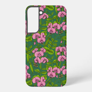 Sweet peas and bumblebees, green and pink samsung galaxy s22+ case