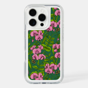 Sweet peas and bumblebees, green and pink iPhone 16 pro case