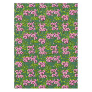 Sweet peas and bumblebees, green and pink tablecloth