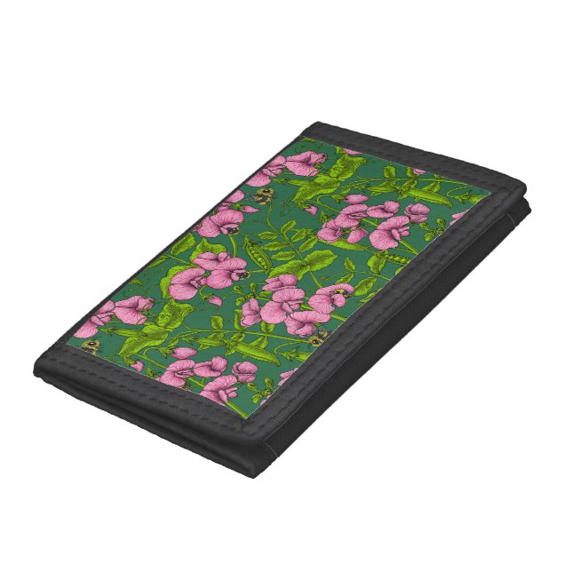 Sweet peas and bumblebees, green and pink trifold wallet (Bottom)