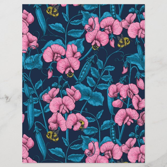 Sweet peas and bumblebees, pink and blue (Front)