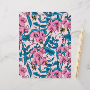 Sweet peas and bumblebees, pink and blue