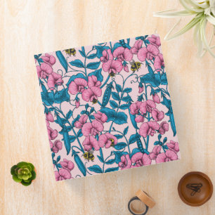Sweet peas and bumblebees, pink and blue 3 ring binder