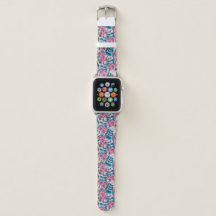 Sweet peas and bumblebees, pink and blue apple watch band