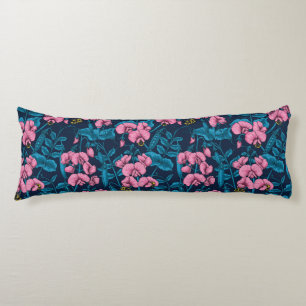 Sweet peas and bumblebees, pink and blue body pillow