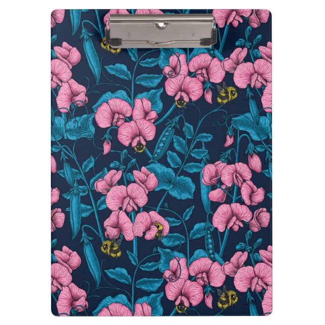 Sweet peas and bumblebees, pink and blue clipboard (Front)