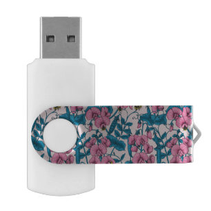 Sweet peas and bumblebees, pink and blue flash drive