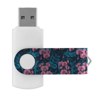 Sweet peas and bumblebees, pink and blue flash drive