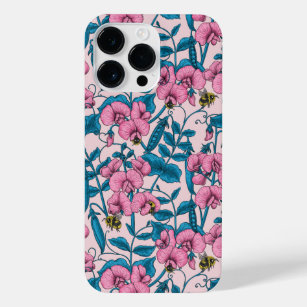 Sweet peas and bumblebees, pink and blue iPhone 14 pro max case