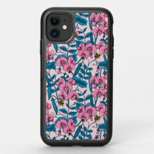 Sweet peas and bumblebees, pink and blue OtterBox symmetry iPhone 11 case