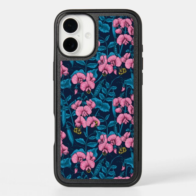 Sweet peas and bumblebees, pink and blue otterbox iPhone case (Back)