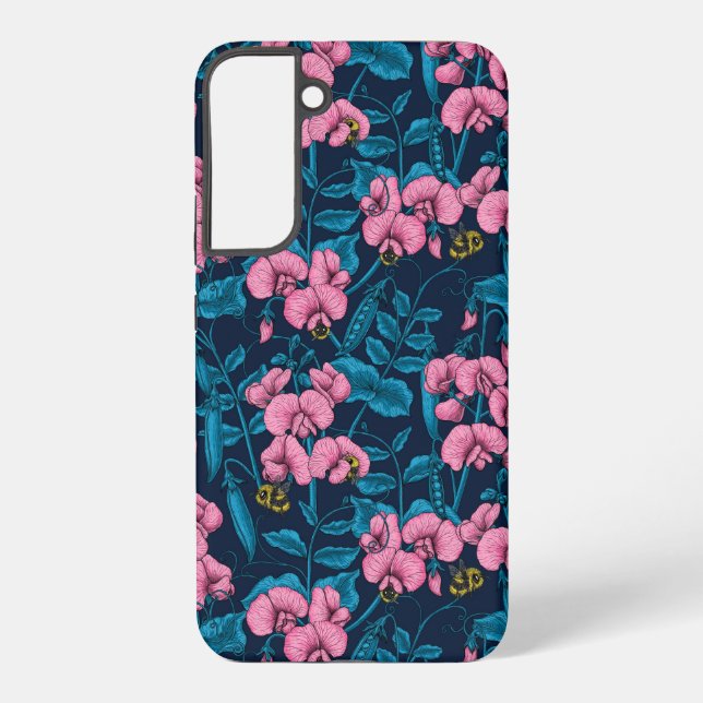 Sweet peas and bumblebees, pink and blue samsung galaxy case (Back)