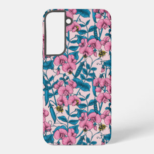 Sweet peas and bumblebees, pink and blue samsung galaxy s22+ case