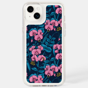 Sweet peas and bumblebees, pink and blue speck iPhone 14 plus case