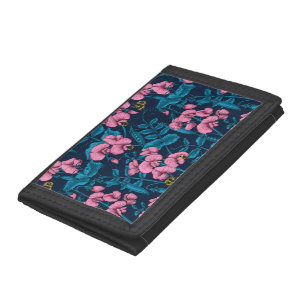 Sweet peas and bumblebees, pink and blue tri-fold wallet