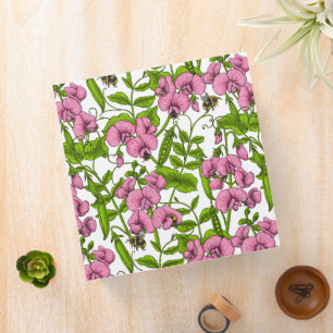 Sweet peas and bumblebees, pink, green and white 3 ring binder