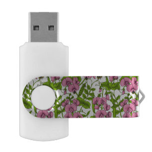Sweet peas and bumblebees, pink, green and white flash drive