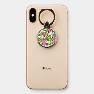 Sweet peas and bumblebees, pink, green and white phone ring stand