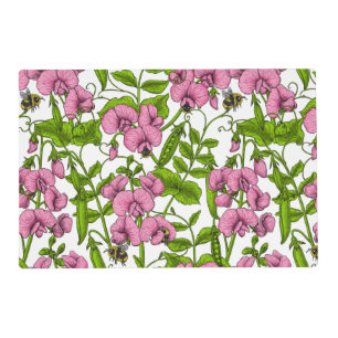 Sweet peas and bumblebees, pink, green and white placemat
