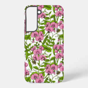 Sweet peas and bumblebees, pink, green and white samsung galaxy s22+ case