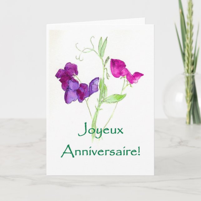 Sweet Peas Birthday Card - French Greeting (Front)