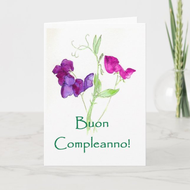 Sweet Peas Birthday Card - Italian Greeting (Front)
