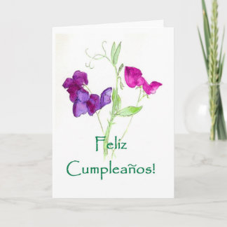 Sweet Peas Birthday Card - Spanish Greeting