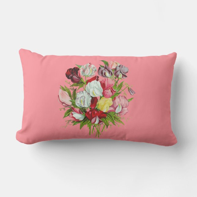 Sweet Peas Full Color Outdoor  Lumbar Pillow (Front)