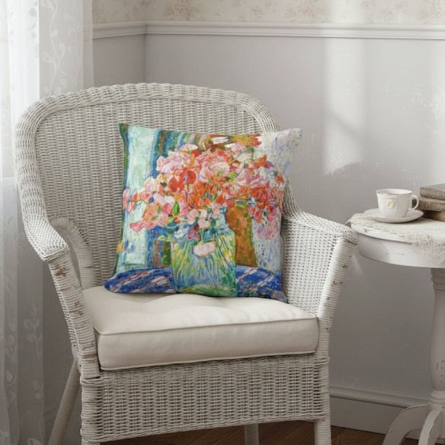 Sweet Peas Glass Jar Theo van Rysselberghe Throw Pillow (Creator Uploaded)