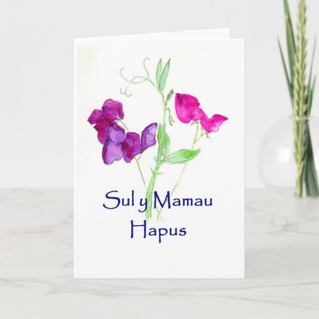 Sweet Peas Mothers Card, Welsh Greeting Card (Front)