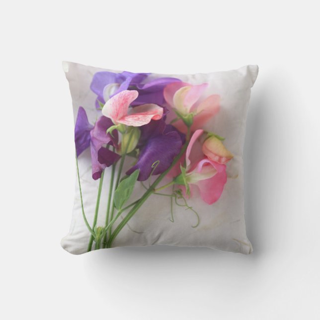 Sweet peas on textured paper throw pillow (Front)