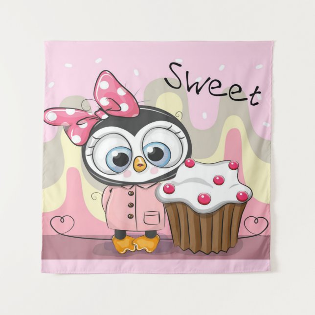 Sweet Penguin Cupcake Tapestry (Front)