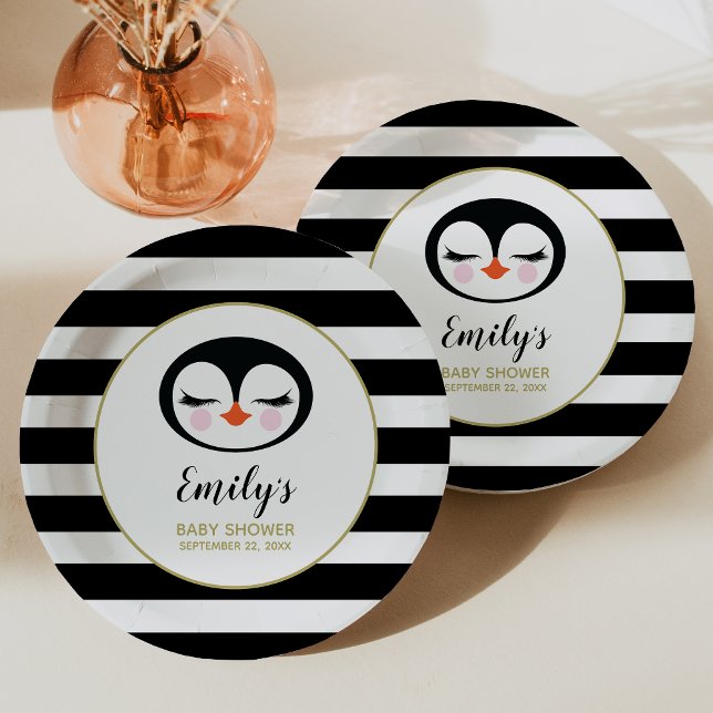 Sweet Penguin Face Baby Shower Paper Plates (Creator Uploaded)