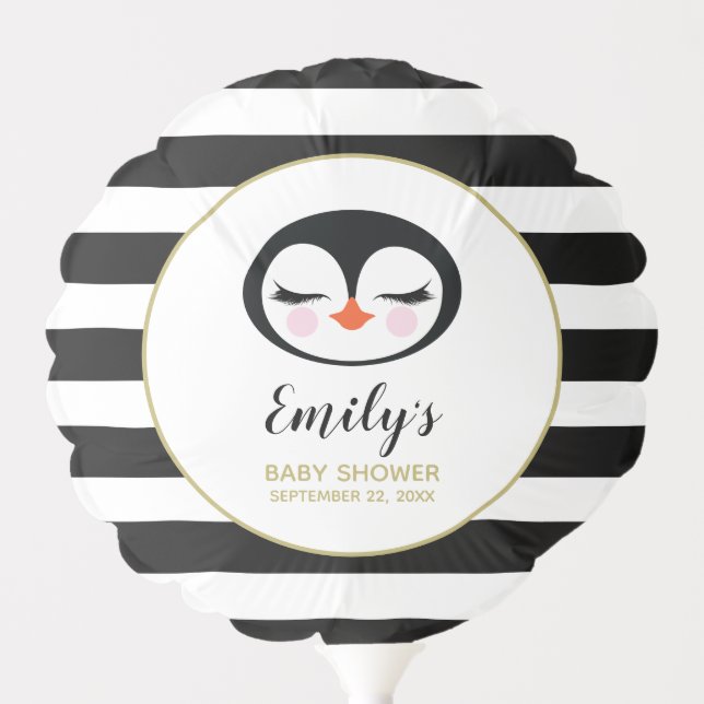 Sweet Penguin Face Black and White Striped Balloon (Front)