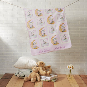 Sweet Penguin Moon Baby Pink Cheater Quilt Blanket