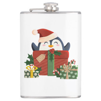 Sweet penguin wishes merry Christmas Flask
