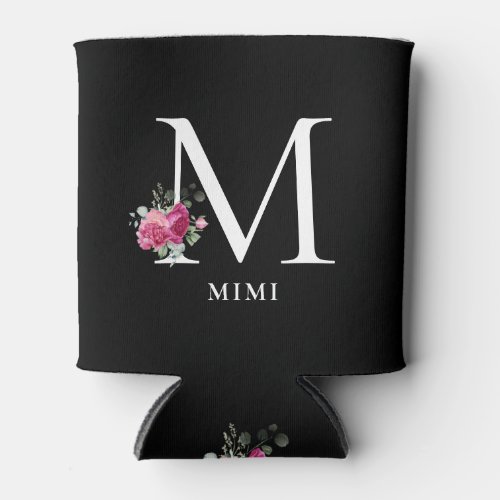 Sweet Peonies Mimi on Blk Can Cooler